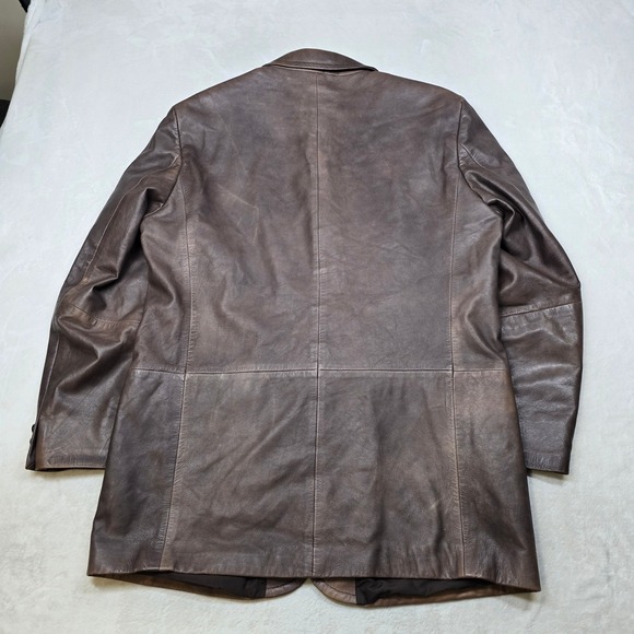 Hugo Boss Leather Blazer Jacket Mens XL 46R Brown Lamb Leather Soft! Distressed - Picture 3 of 16